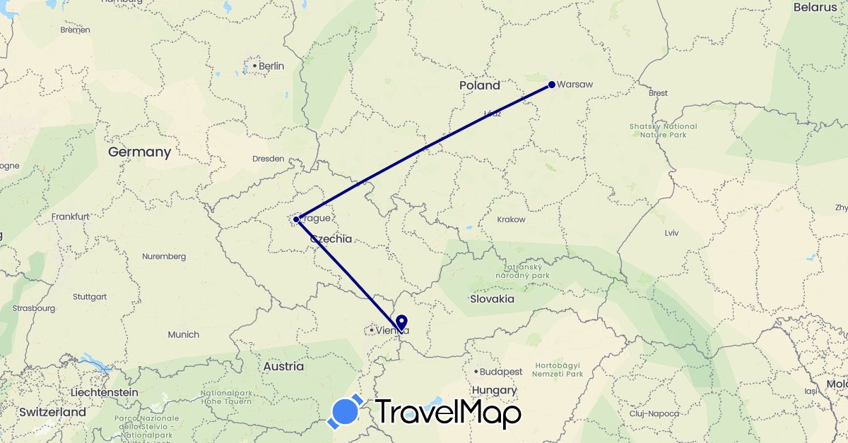 TravelMap itinerary: driving in Czech Republic, Poland, Slovakia (Europe)
